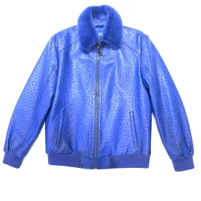 Barya NewYork Royal Blue Full Ostrich Quill/Mink Collar Bomber Jacket