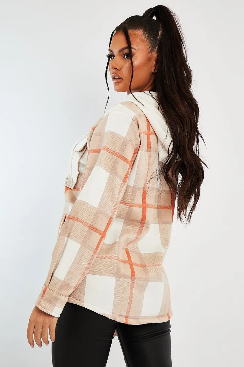 Beige Check Hooded Shacket - Destyn