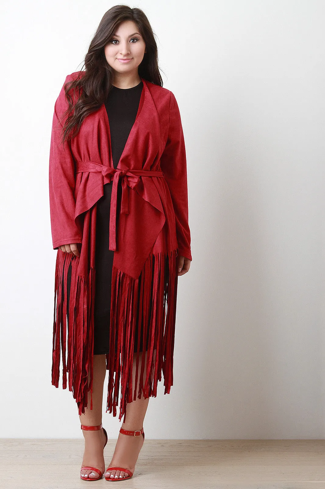 Belted Fringed Suede Trench Coat