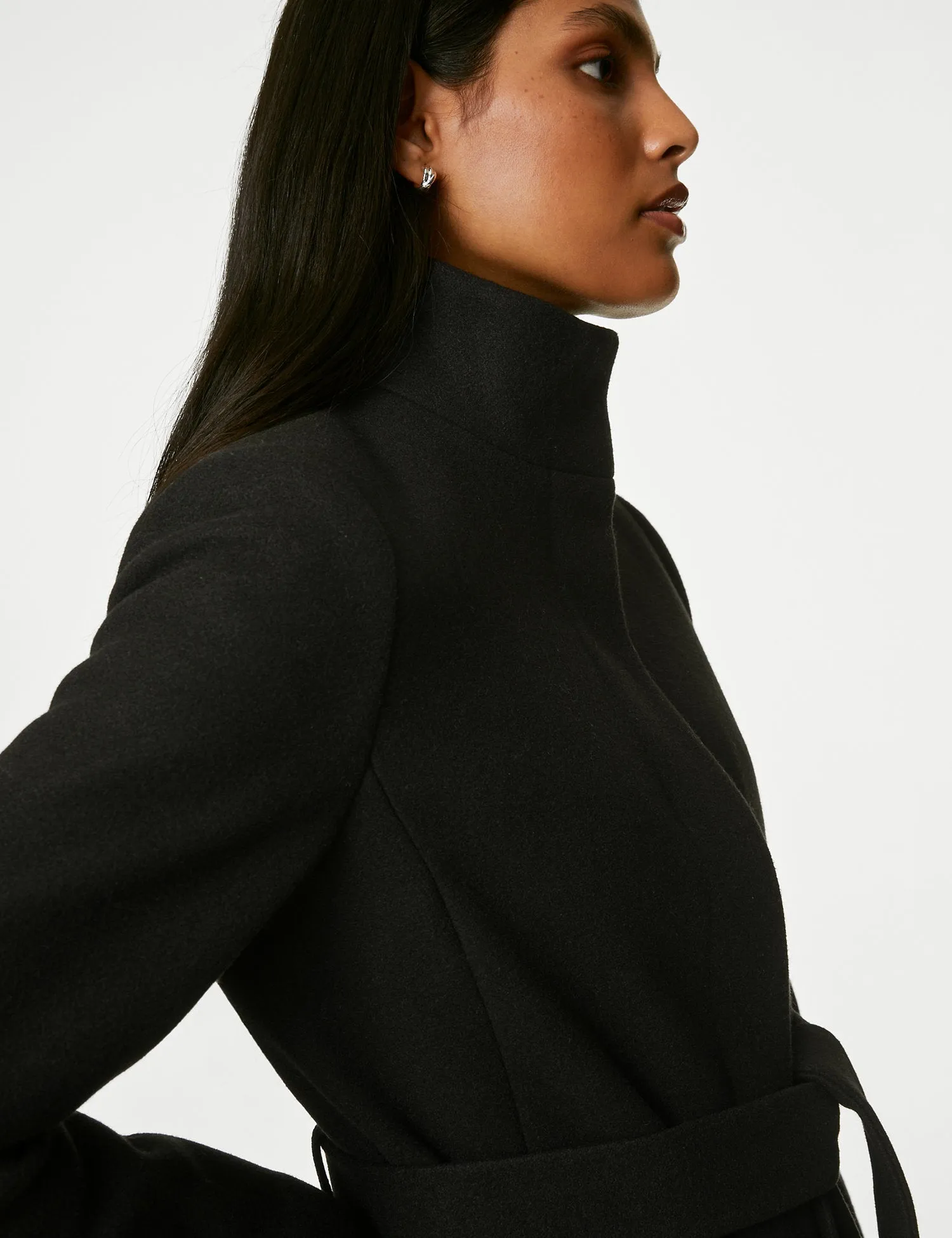 Belted Funnel Neck Coat