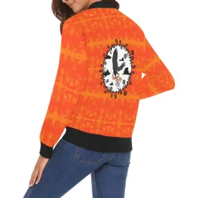 Between the Mountains Orange Carrying Their Prayers Bomber Jacket for Women