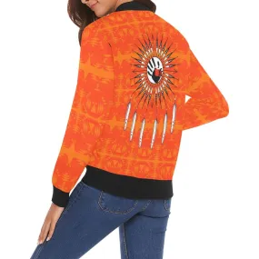 Between the Mountains Orange Feather Directions Bomber Jacket for Women