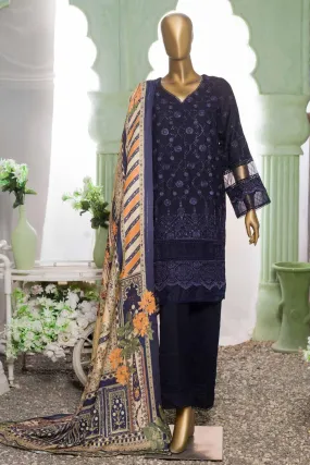 Bin Saeed Stitched 3 Piece Dhanak Winter Shawl Vol-02 Collection'2022-SM-012-N.Blue