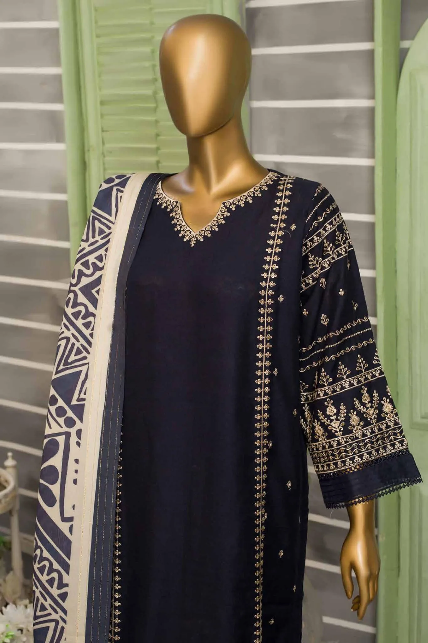 Bin Saeed Stitched 3 Piece Dhanak Winter Shawl Vol-02 Collection'2022-SM-033-Blue