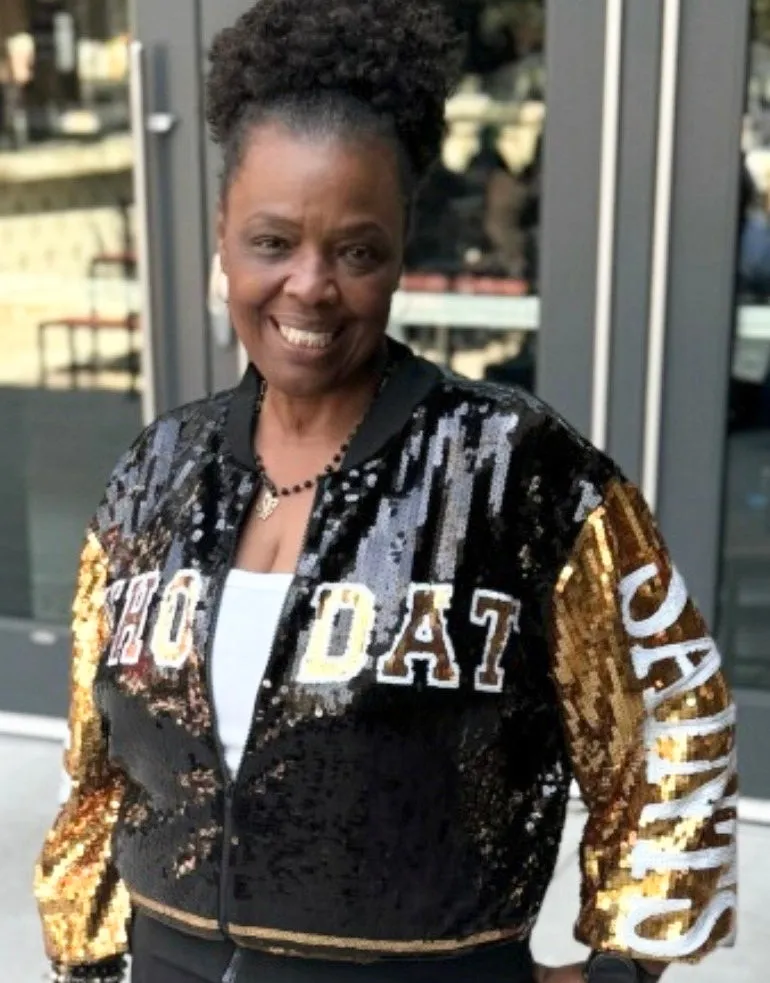 Black and Gold Bomber Jacket WHODAT By Poree's Embroidery