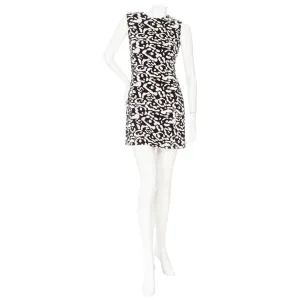 Black and White Leopard Jacquard Sleeveless Mini Dress