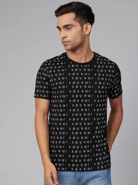 Black Cotton Printed Round Neck T-Shirts- Underjeans By Spykar