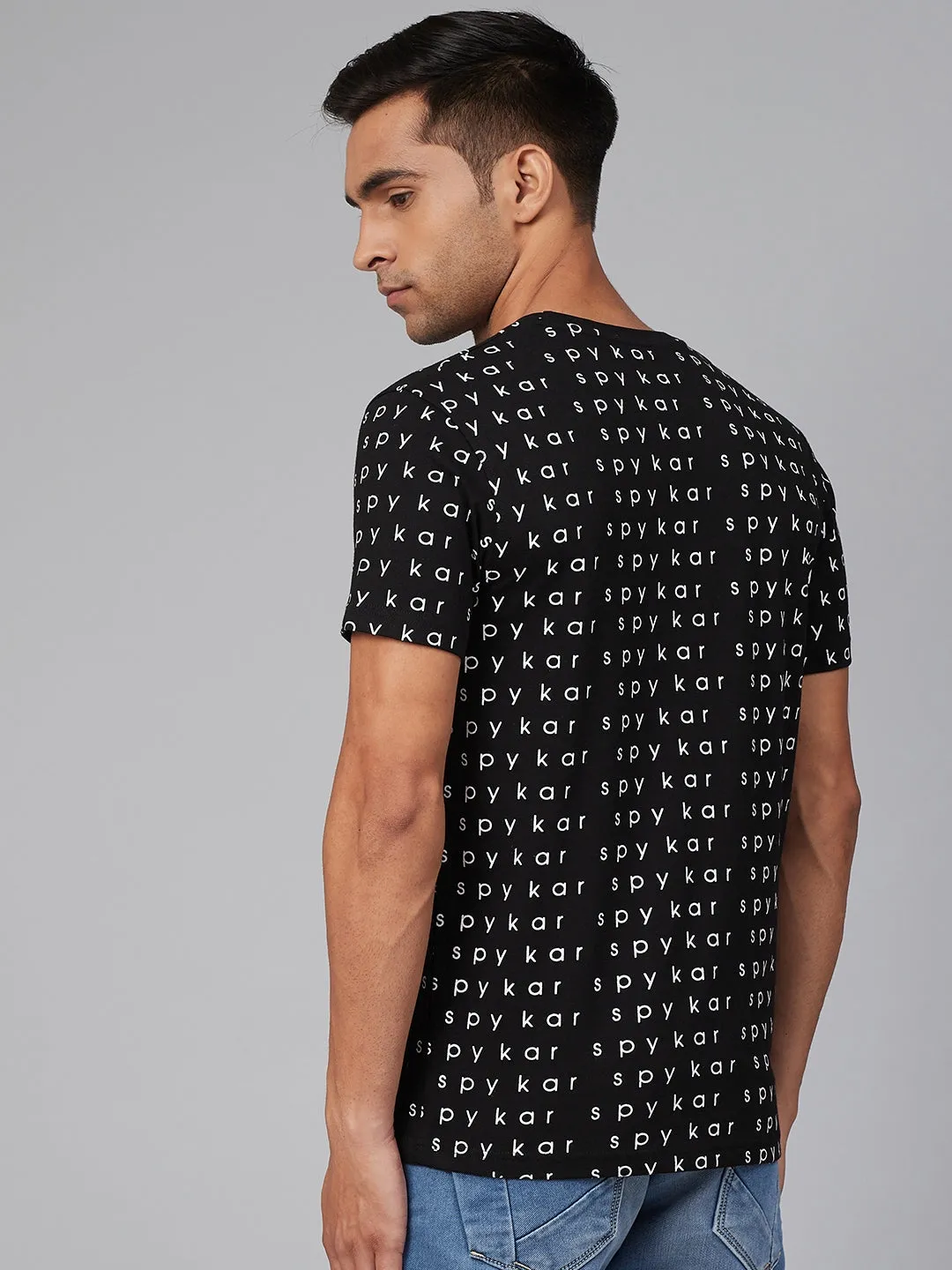 Black Cotton Printed Round Neck T-Shirts- Underjeans By Spykar