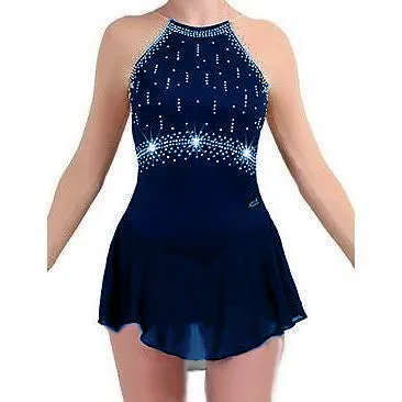 Black Figure Skating Dress with Mesh Sleeves BSU2682.6