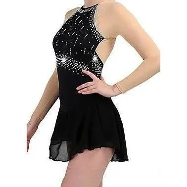 Black Figure Skating Dress with Mesh Sleeves BSU2682.6