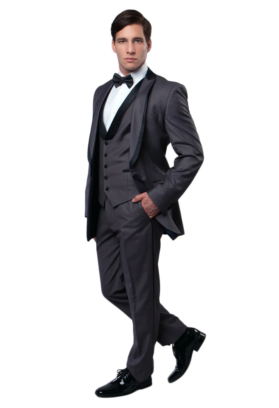 Black or Grey Shawl Collar Trim/ Peak Lapel Tuxedo Solid - Slim Fit