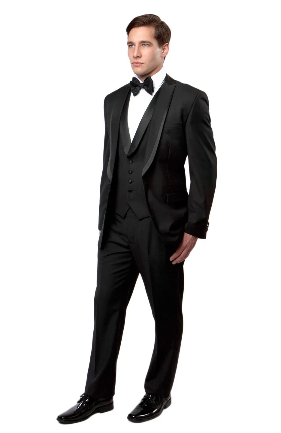 Black or Grey Shawl Collar Trim/ Peak Lapel Tuxedo Solid - Slim Fit