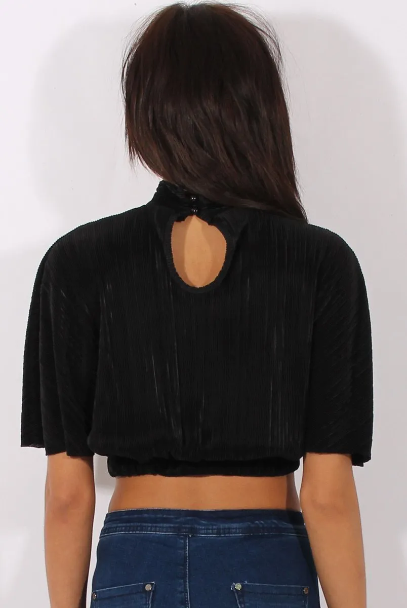 Black Pleated Batwing Crop Top - Mellony