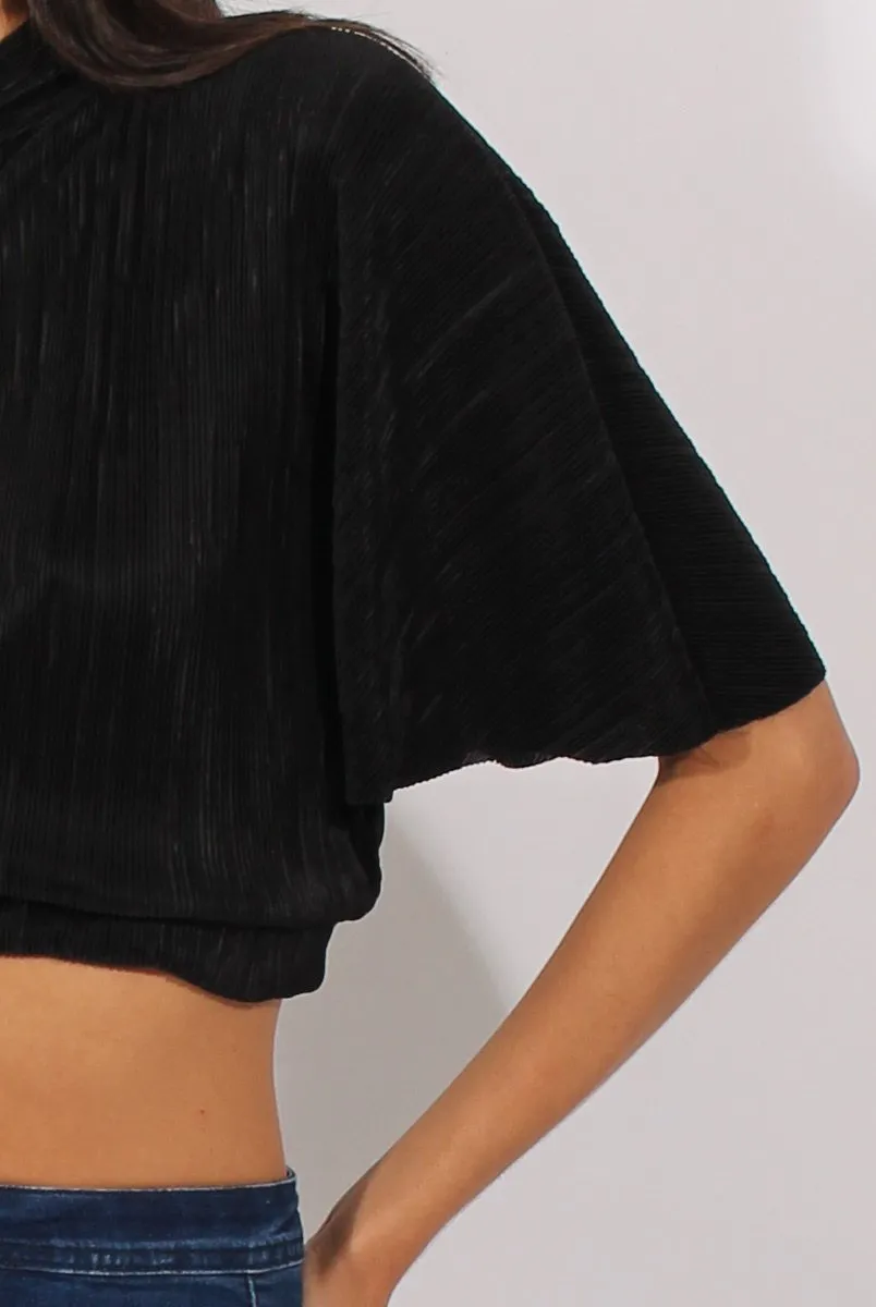 Black Pleated Batwing Crop Top - Mellony