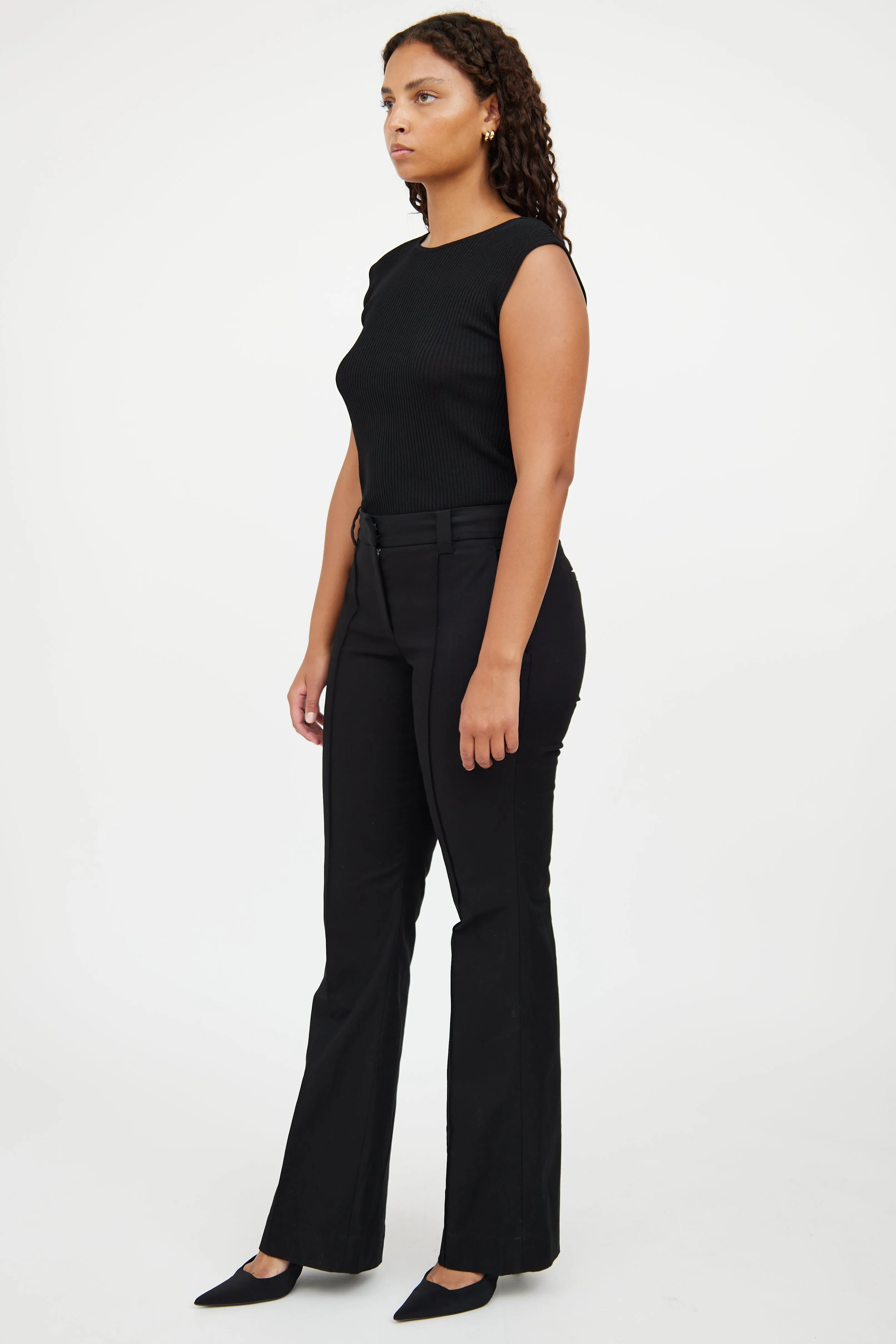 Black Pleated Flared Dress Pant