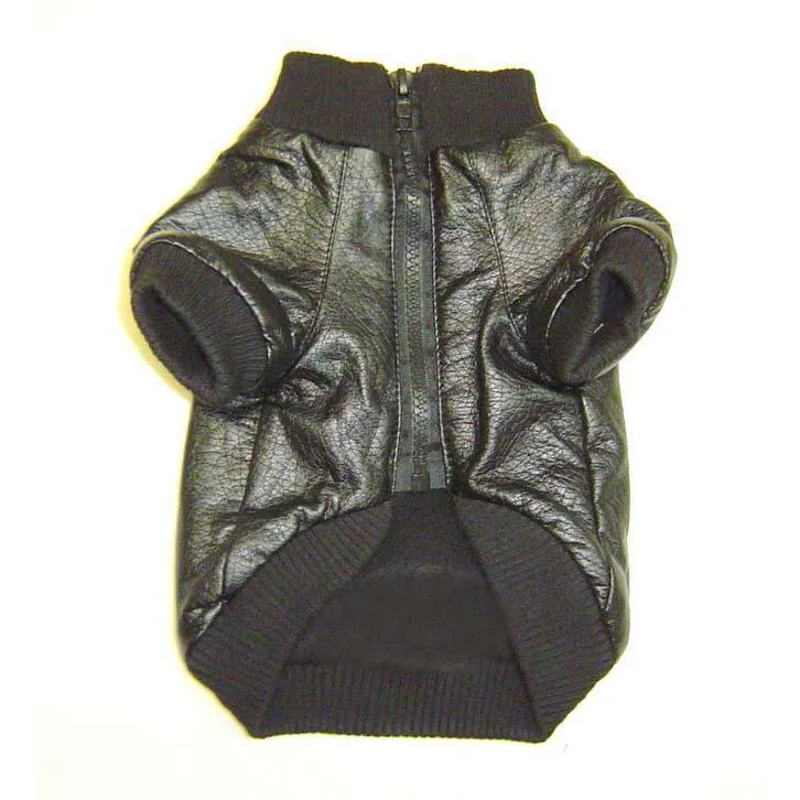 Black Pleather Bomber Dog Coat