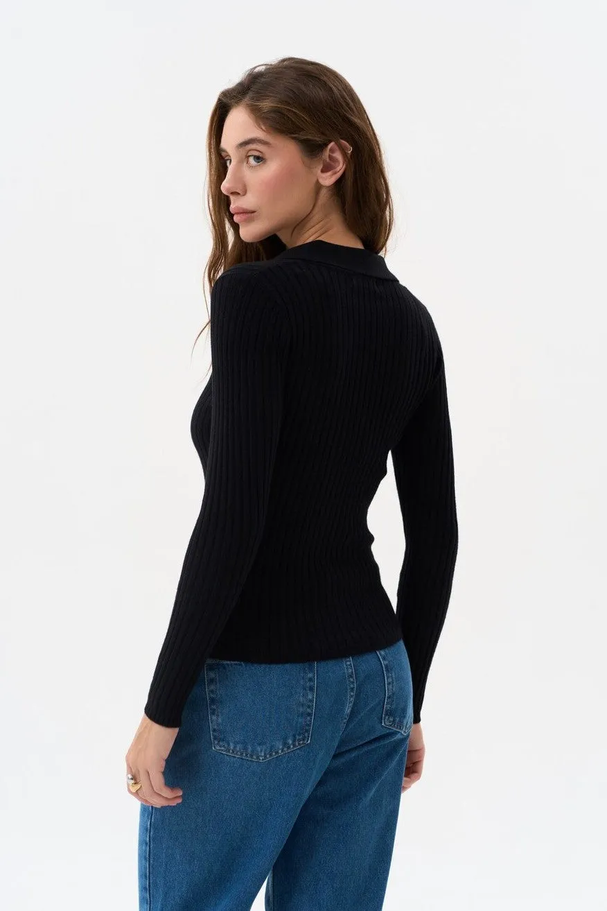 Black Polo Collar Long Sleeve