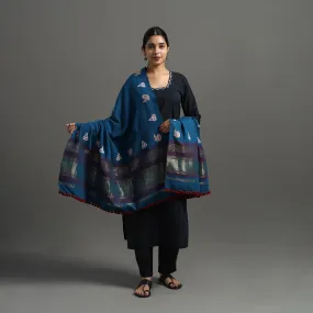 Blue - Kutch Ahir Hand Embroidery Woollen Shawl 46