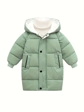 Boys Girls Winter Hooded Long Down Coats Outwear Kids Windproof Puffer Jackets Padded Parka Outwear 4-9T