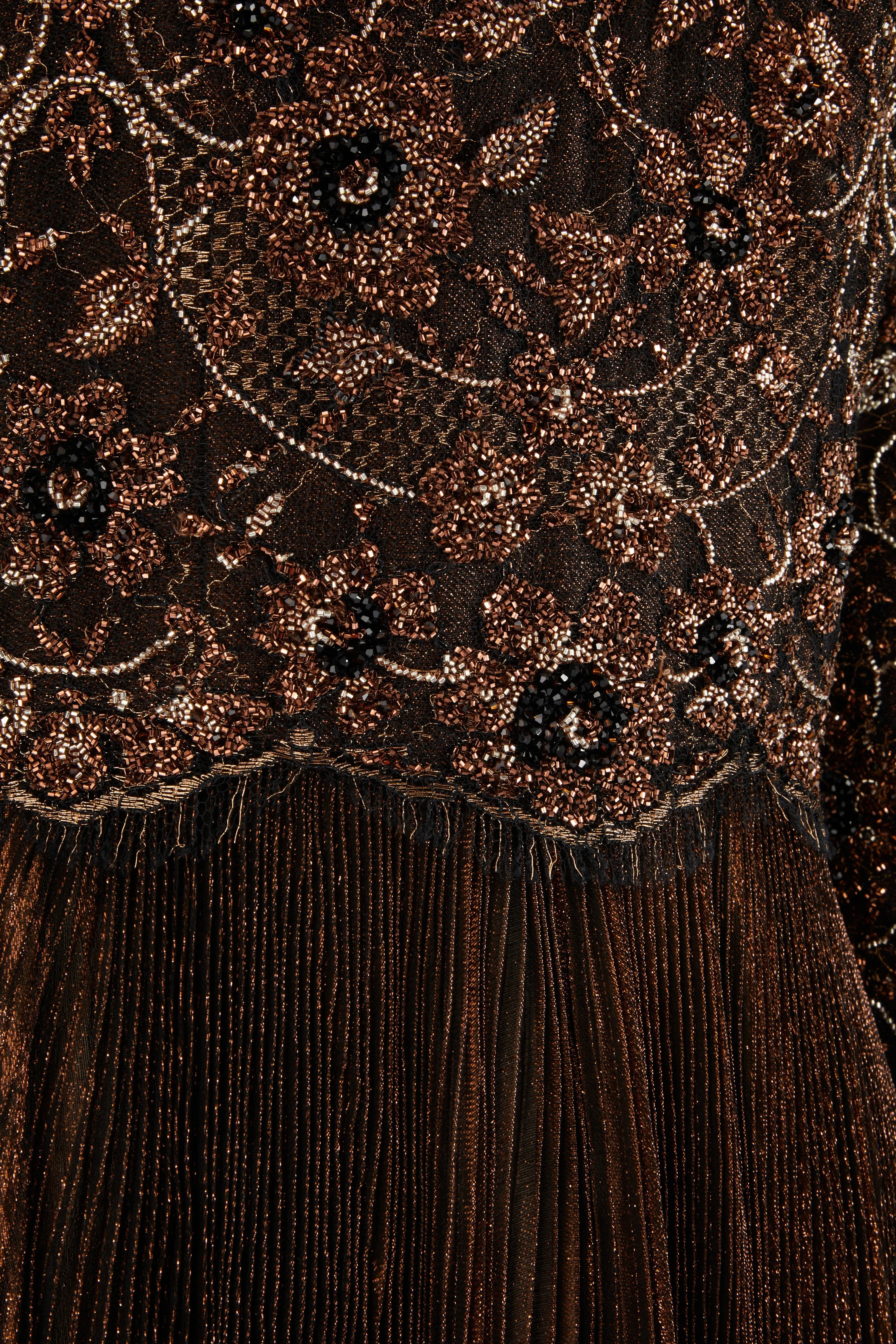 Bronze Chantilly Lace Pleated Gown