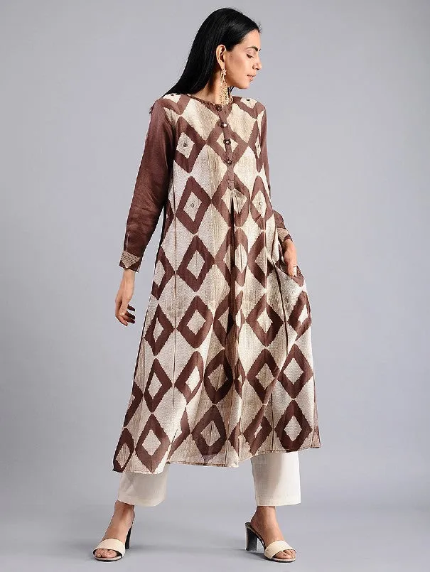 Brown Diamond Pattern Shibori Kurta (Set of 2)