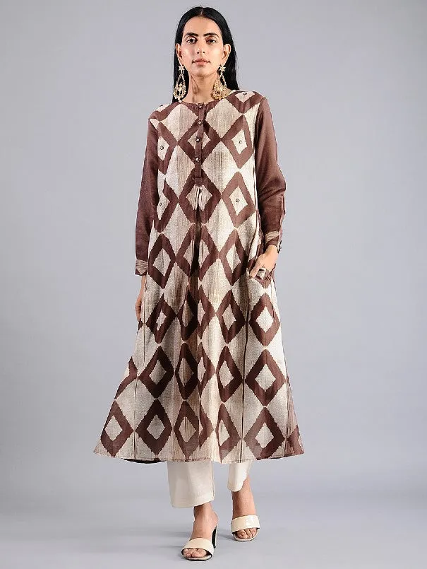 Brown Diamond Pattern Shibori Kurta (Set of 2)