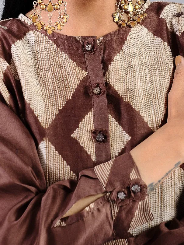 Brown Diamond Pattern Shibori Kurta (Set of 2)