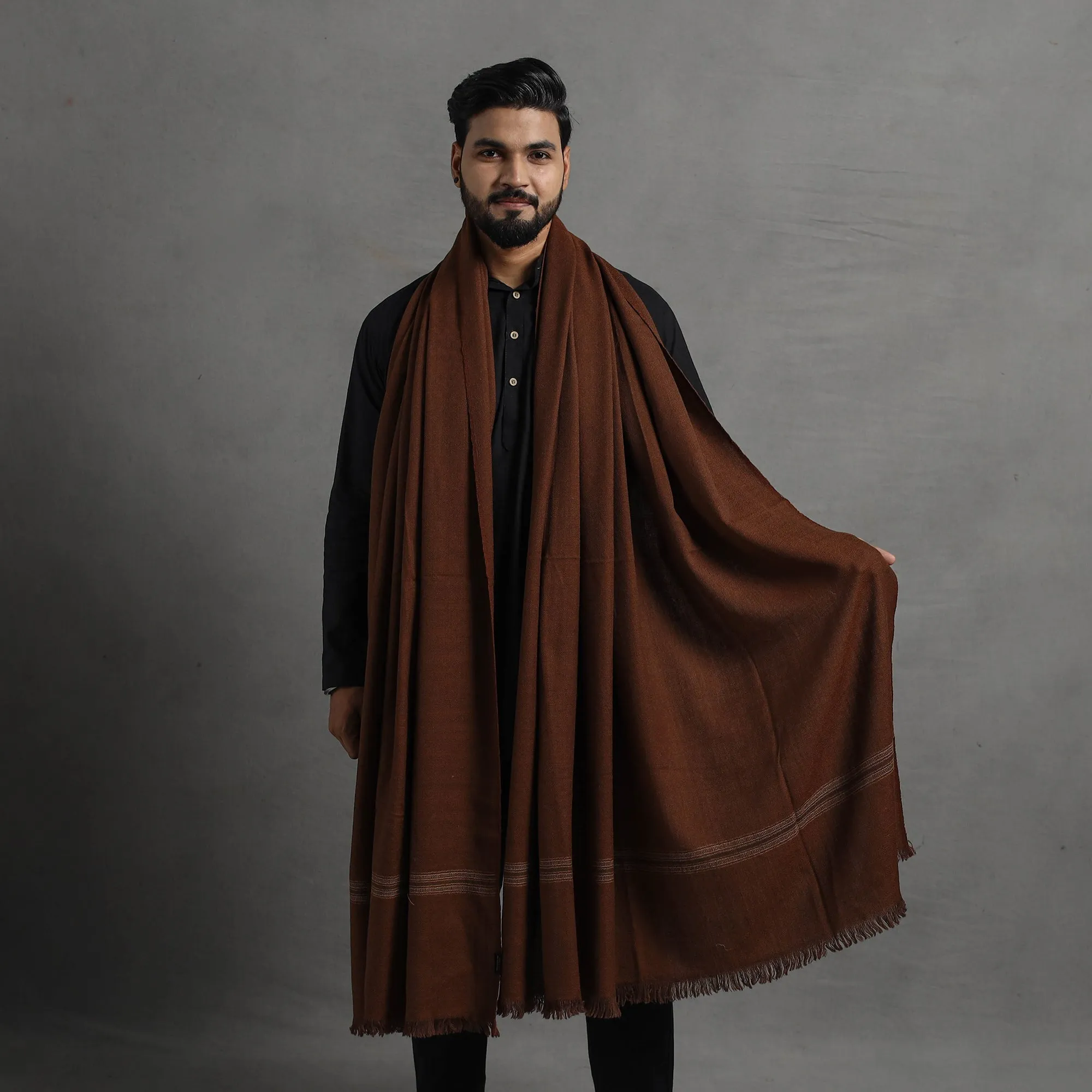 Brown - Kumaun Handwoven Pure Merino Wool Shawl for Men 08