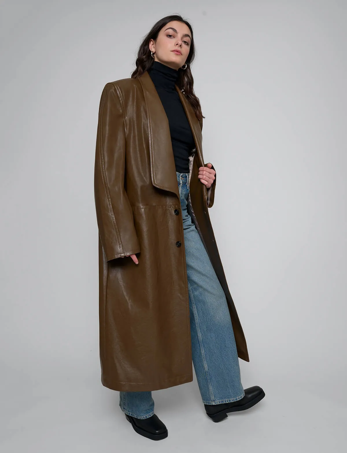 Brown Leather Trench Coat