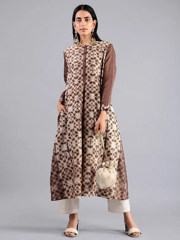 Brown Mirror Work Shibori Kurta (Set of 2)