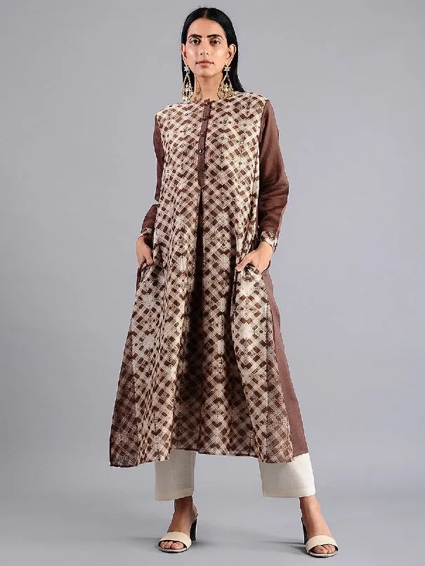 Brown Mirror Work Shibori Kurta (Set of 2)