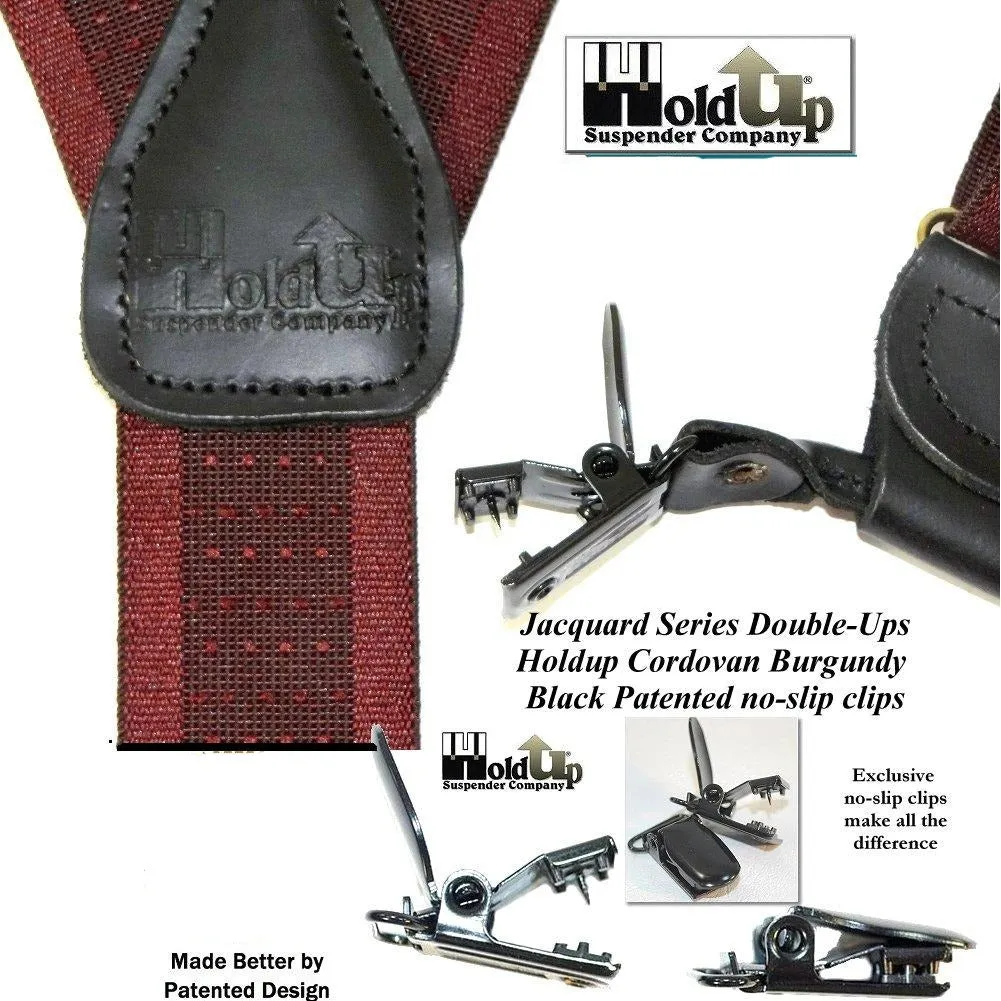 Burgundy Cordovan Dual-clip Men's Holdup Suspenders with Tone-on-tone Jacquard weave with patented no-slip clips