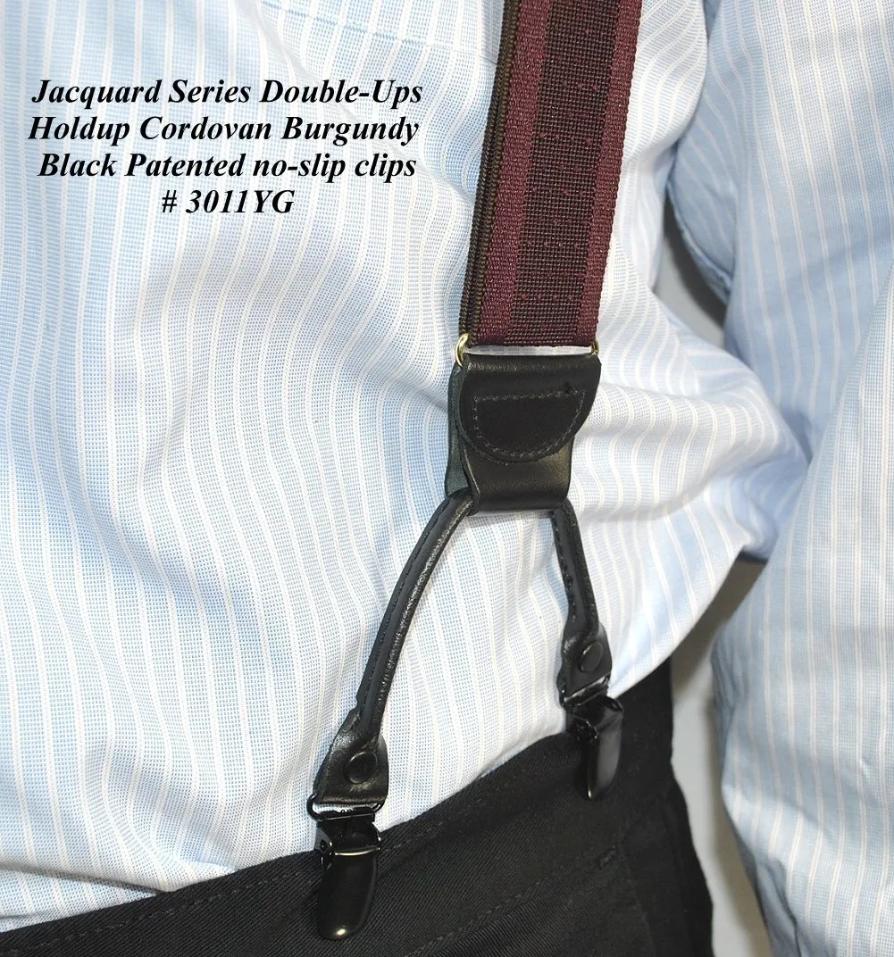 Burgundy Cordovan Dual-clip Men's Holdup Suspenders with Tone-on-tone Jacquard weave with patented no-slip clips