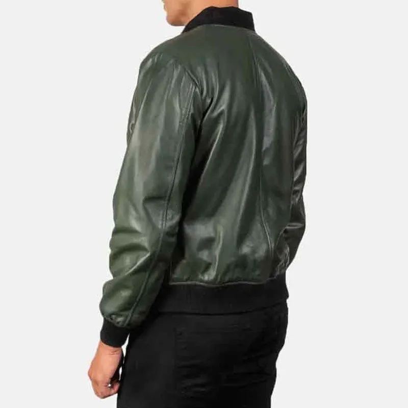 Buy Genuine Best Real Style Green Leather Bomber Jacket For Men's