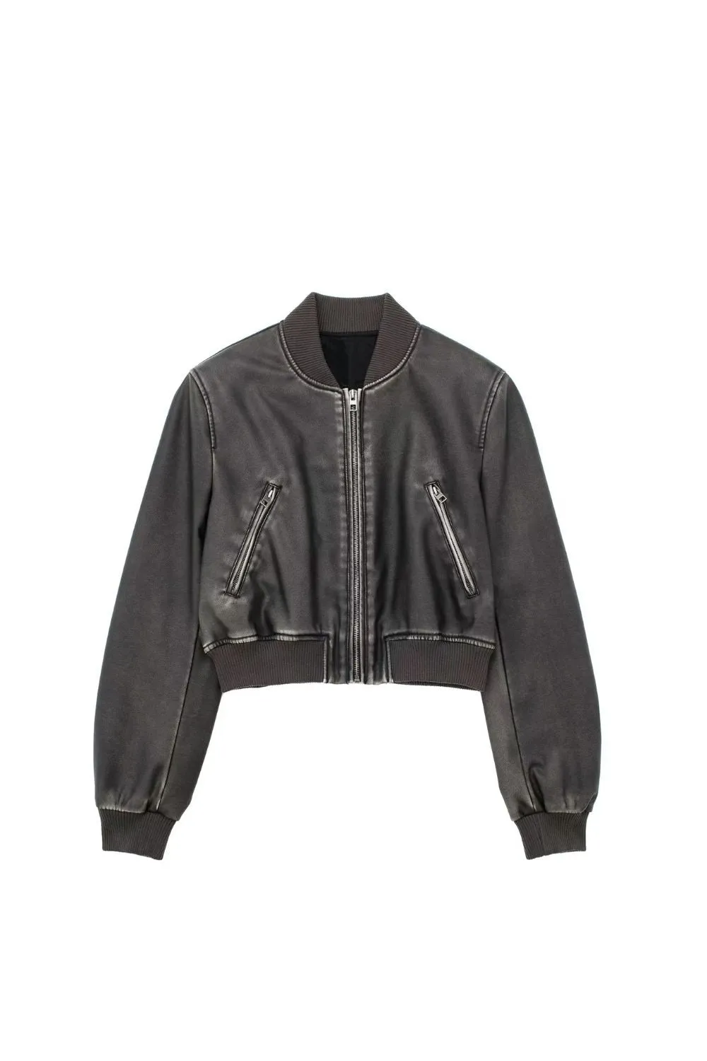 'Camila' Cropped Faux Leather Bomber Jacket