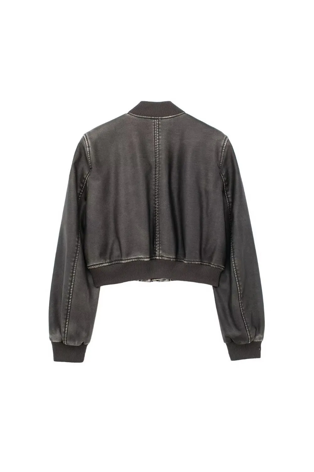 'Camila' Cropped Faux Leather Bomber Jacket