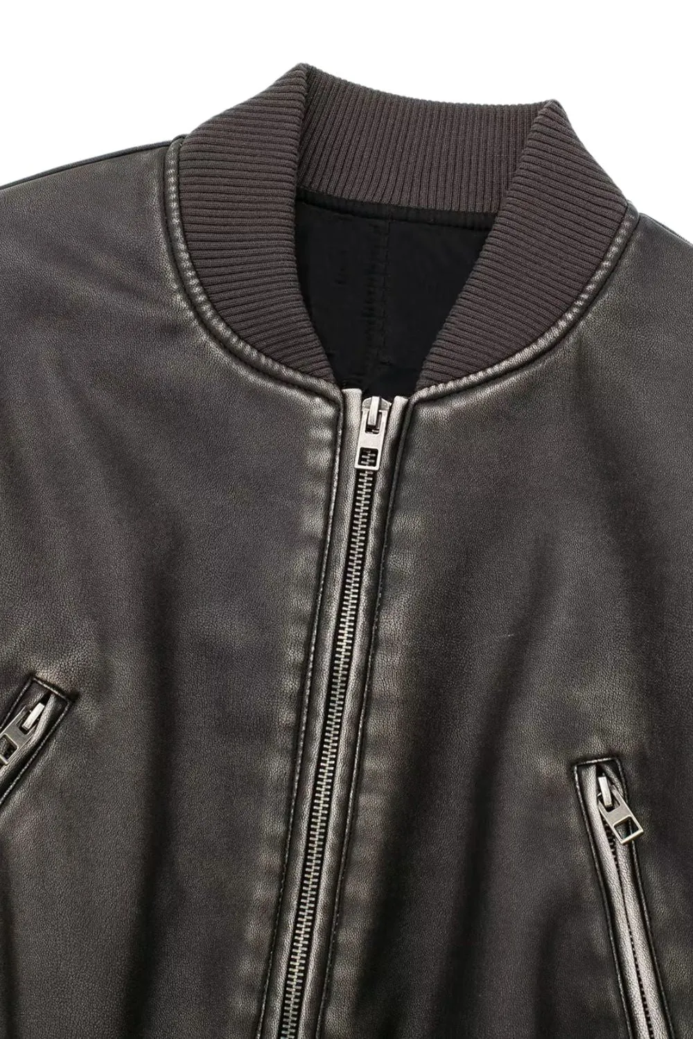 'Camila' Cropped Faux Leather Bomber Jacket