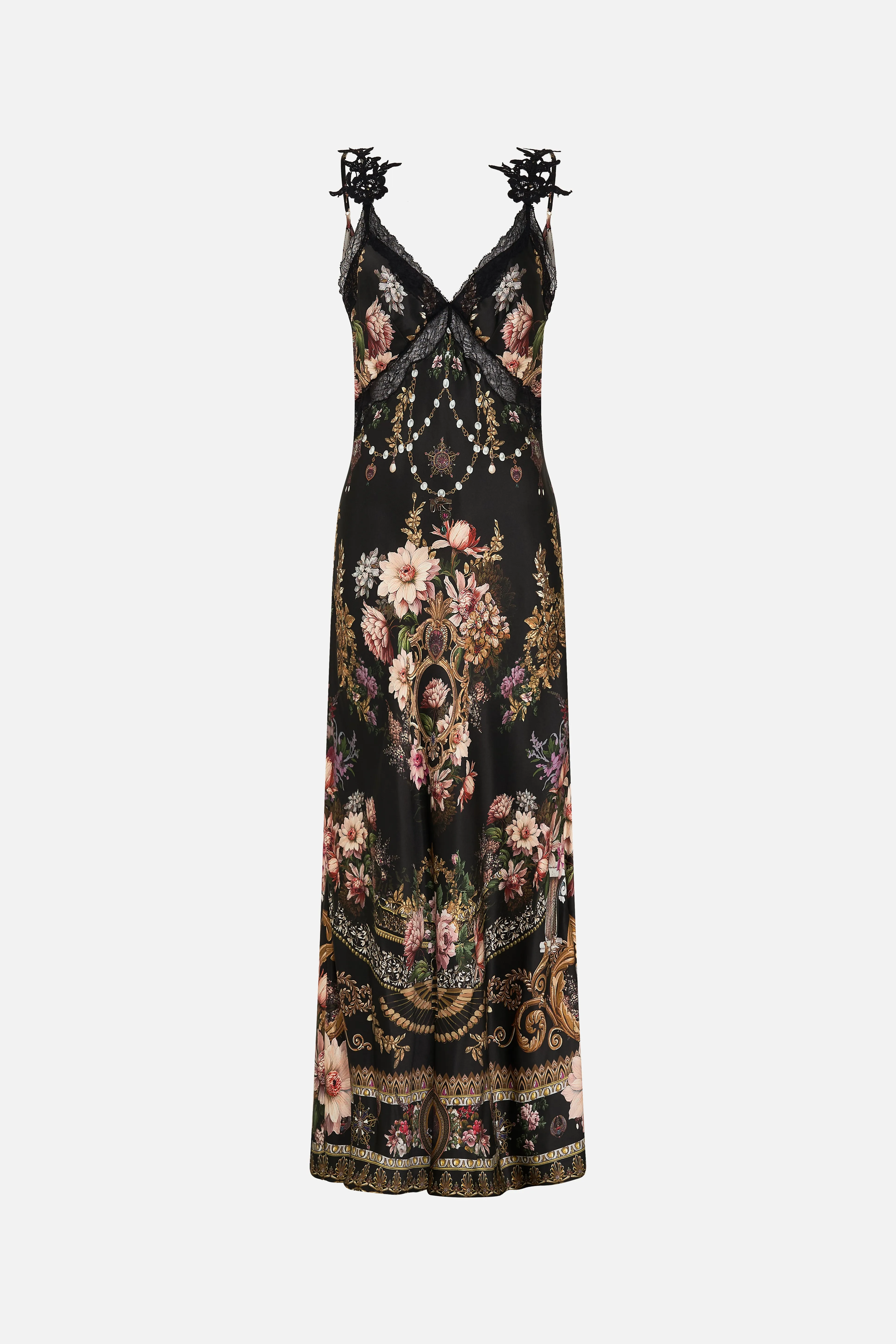 CAMILLA | DYNASTY DAZE V NECK FULL LENGTH BIAS SLIP DRESS