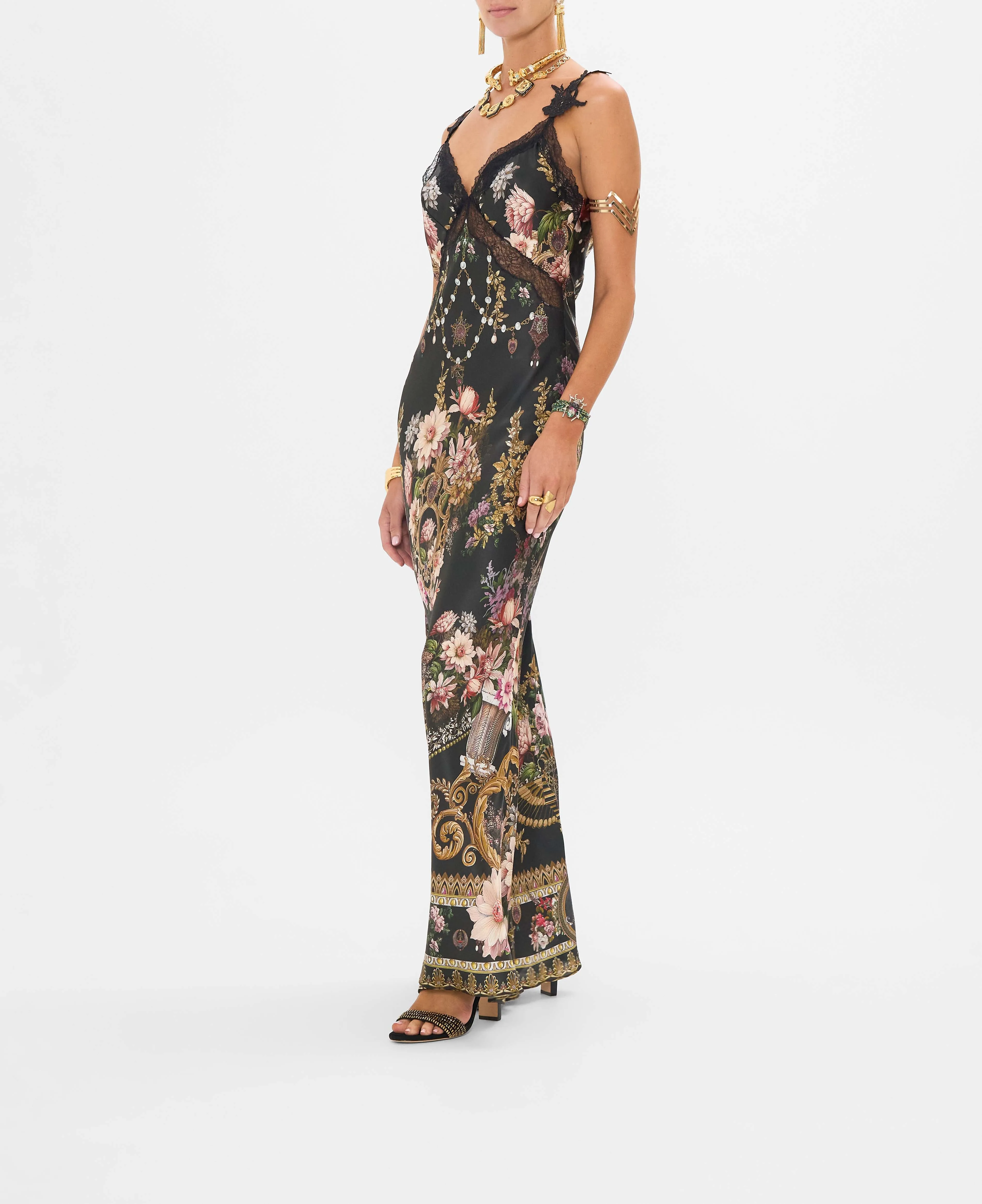 CAMILLA | DYNASTY DAZE V NECK FULL LENGTH BIAS SLIP DRESS