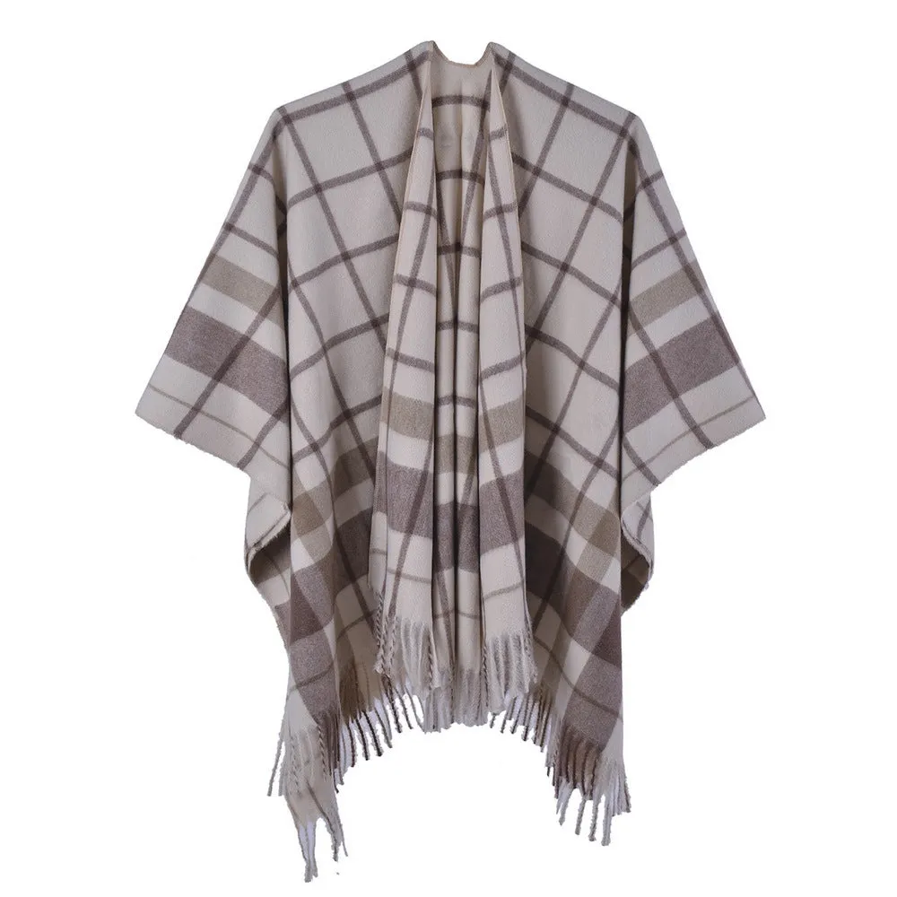 Checked scarf shawl reversible cashmere split shawl napping blanket in summer air-conditioning room