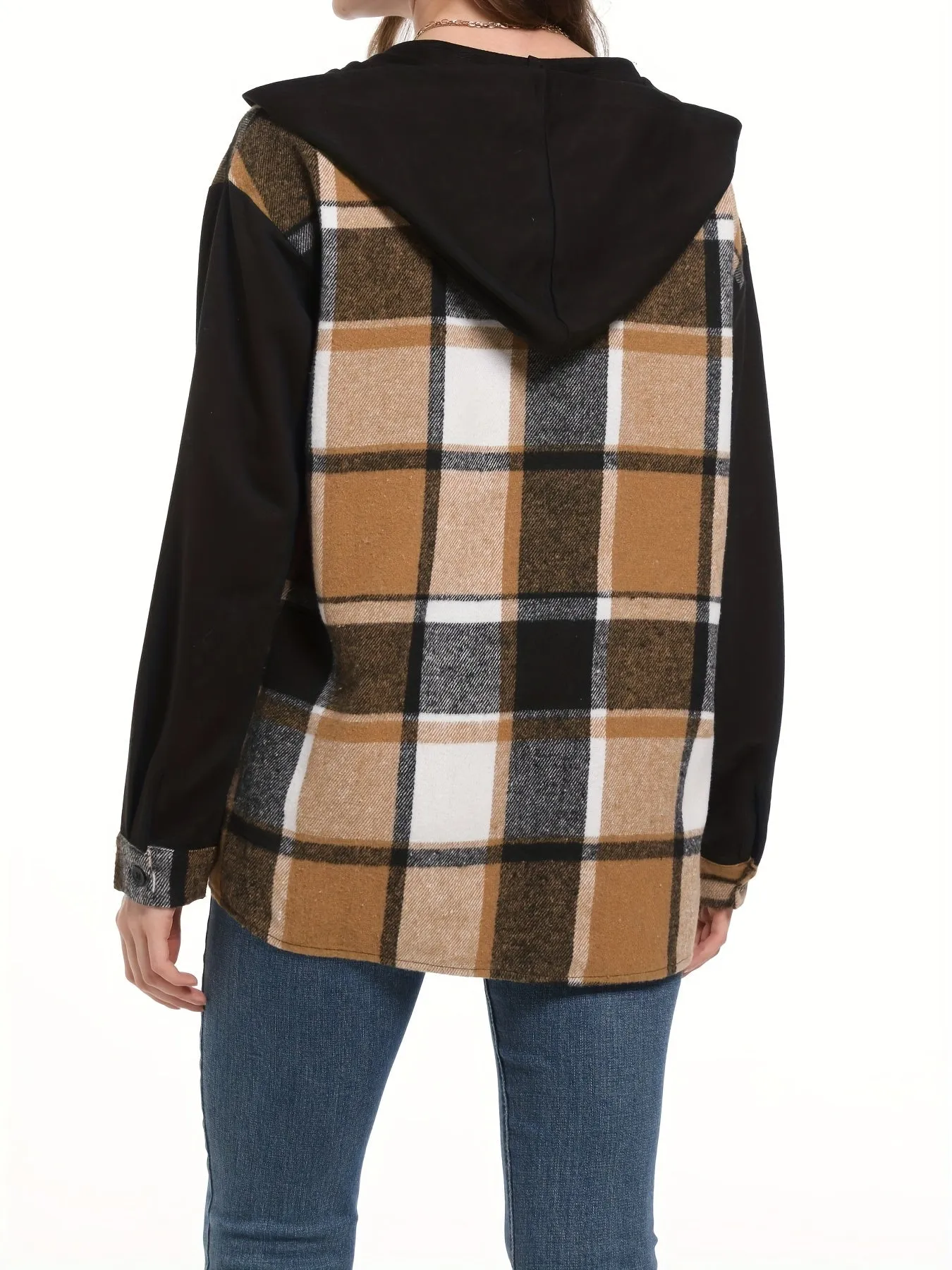 Chic Plaid Hooded Jacket Stylish buttonfront outerwear for women