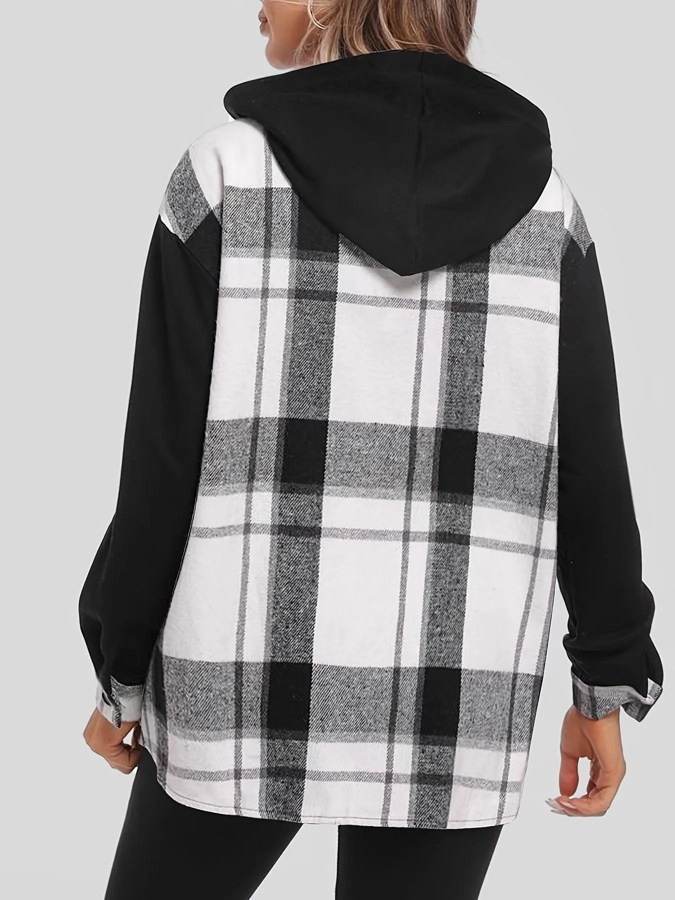 Chic Plaid Hooded Jacket Stylish buttonfront outerwear for women