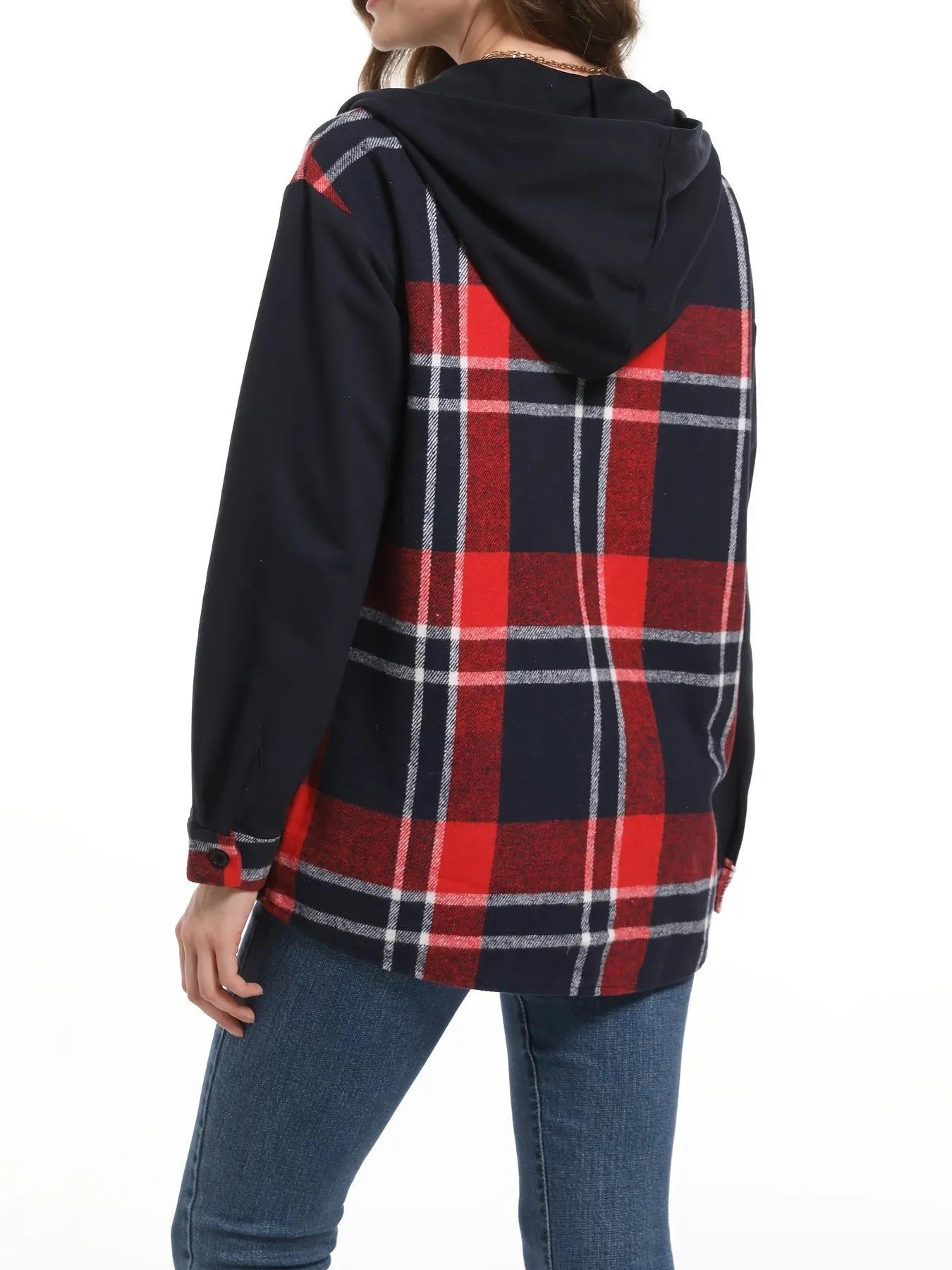 Chic Plaid Hooded Jacket Stylish buttonfront outerwear for women