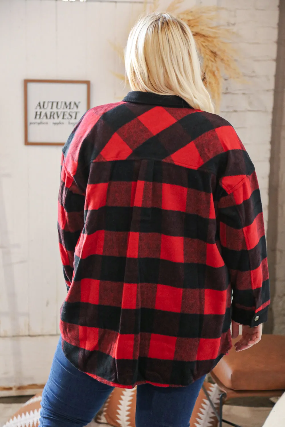 Christmas Red Flannel Plaid Button Down Shacket