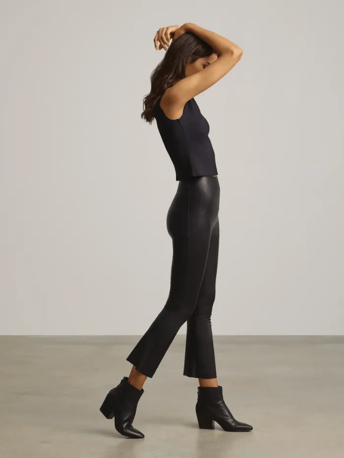 Commando T Black Faux Leather Crop Flare Leggings SLG33