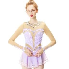 Competition Figure Skating Dress Lilac with Sleeves