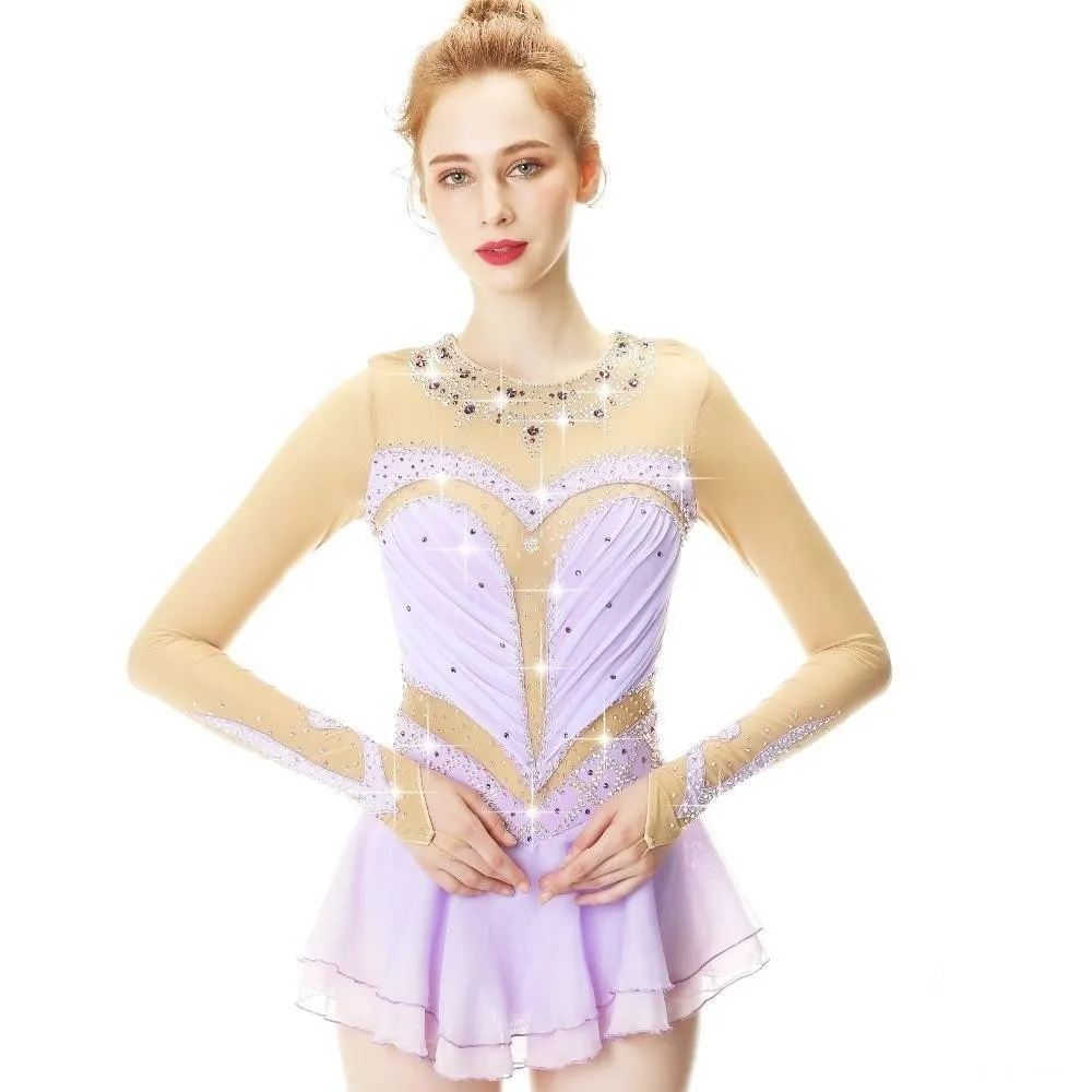 Competition Figure Skating Dress Lilac with Sleeves