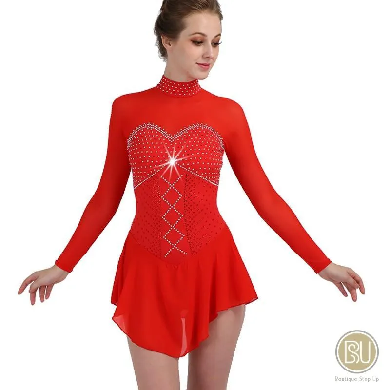 Competition Figure Skating Dress Long Sleeves Sweet Heart Neckline BSU140222