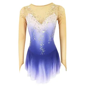 Competition Figure Skating Dress Long Sleeves White Lilac Ombre