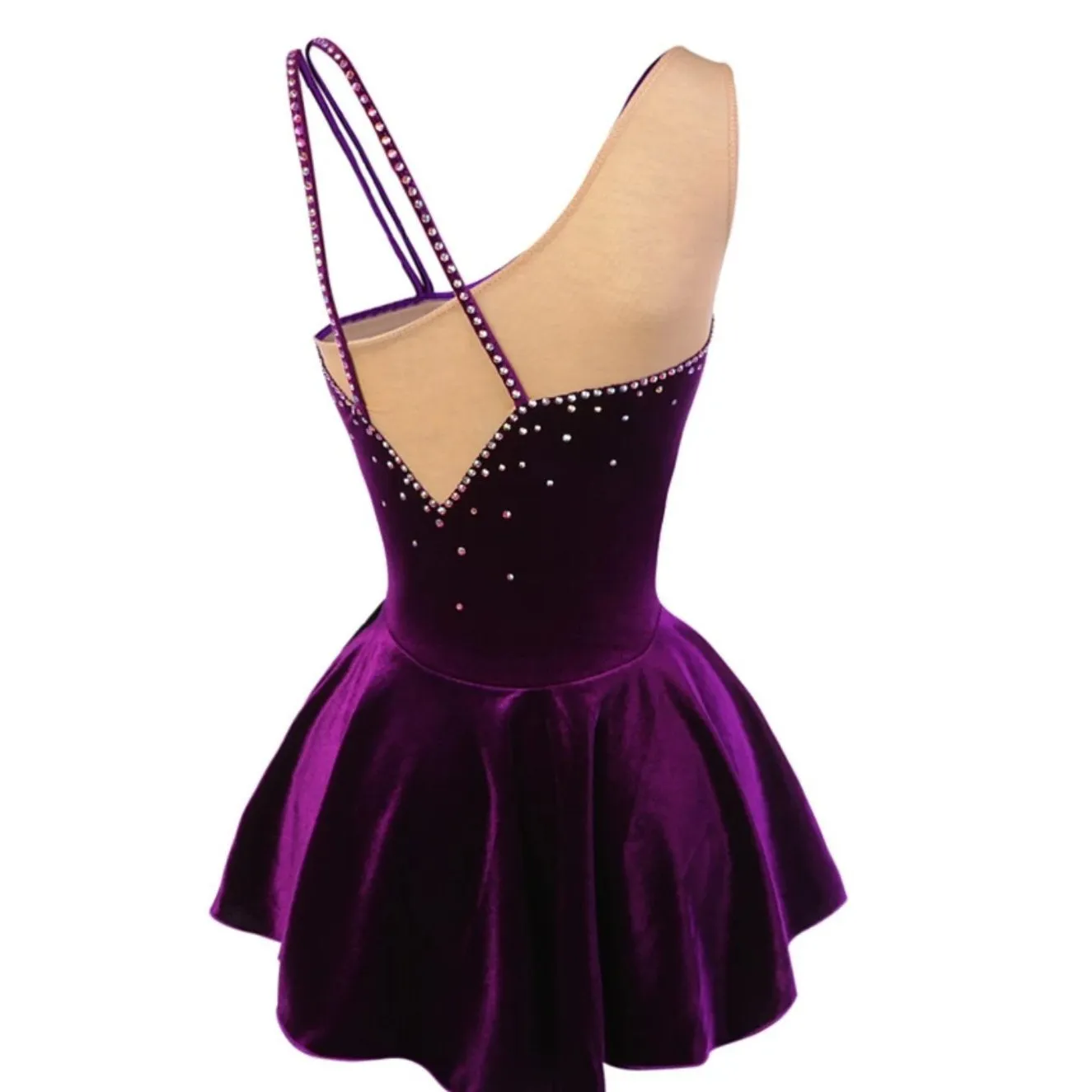 Competition Figure Skating Dress Plum Velvet Black Sequins BSU2020-27.4